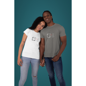 toast heart avocado vegan t shirt design from sustainable clothing brands worn by vegan couple holding hands