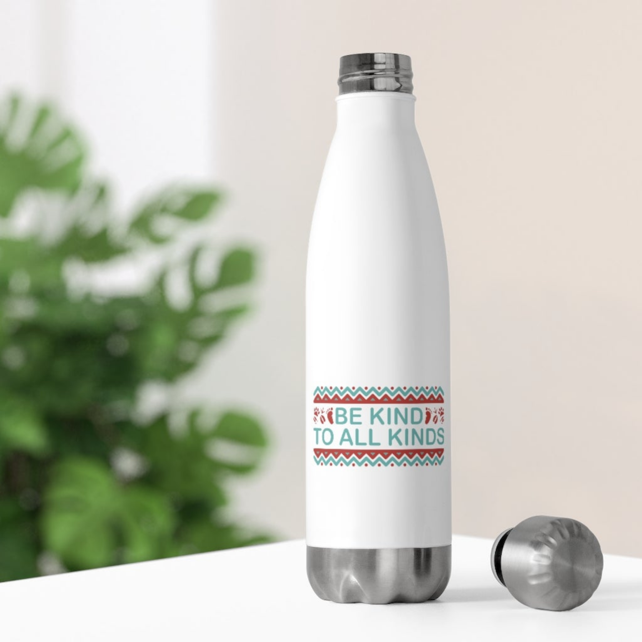 eco friendly water bottles saying be kind to all kinds to go with vegan clothing from companies that donate to nonprofits