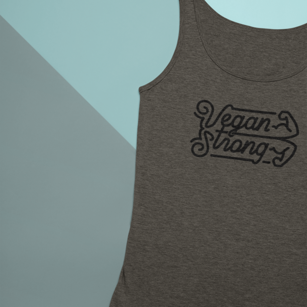 vegan strong tank top in charcoal black triblend on a flat background