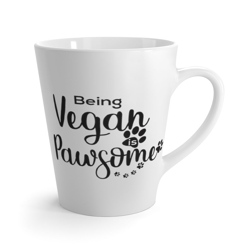 latte mug, vegan mug saying being vegan is pawsome, right side
