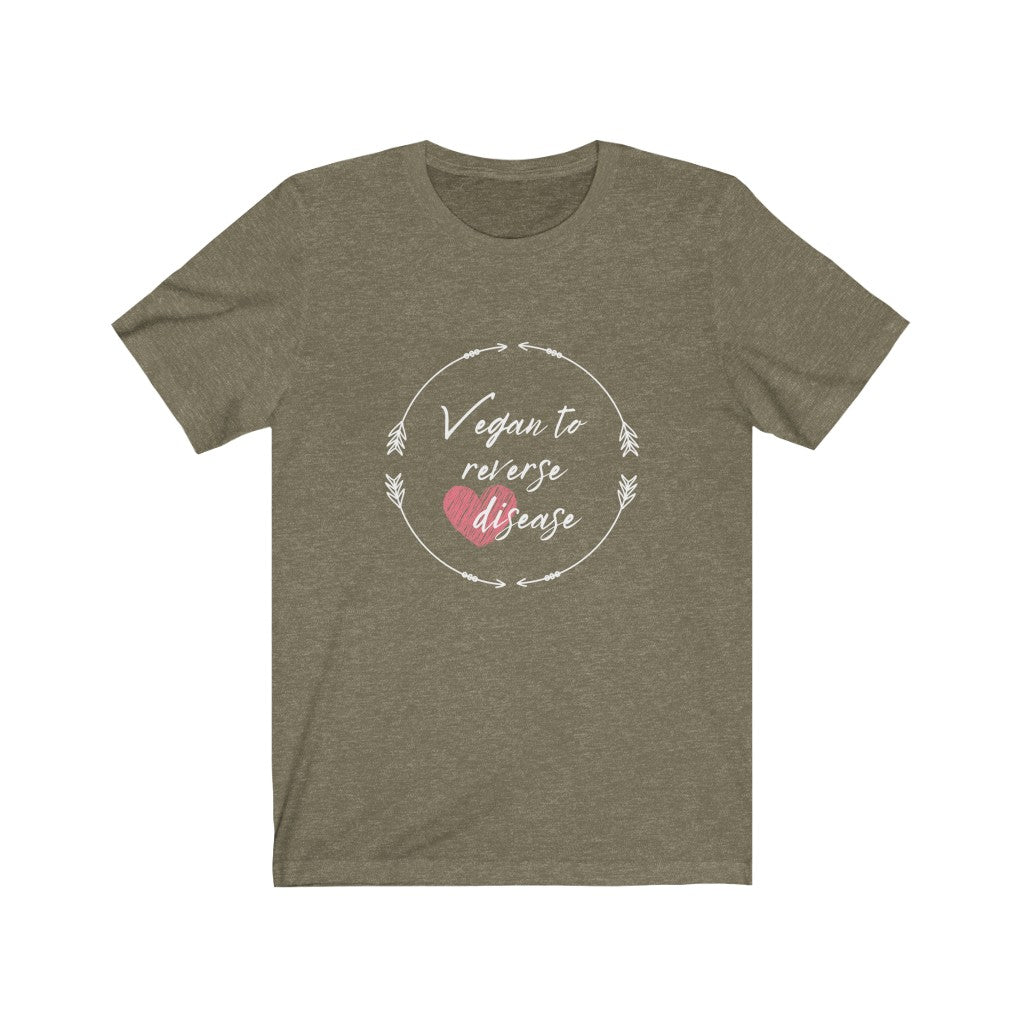 vegan to reverse heart disease design on heather olive premium vegan t shirt