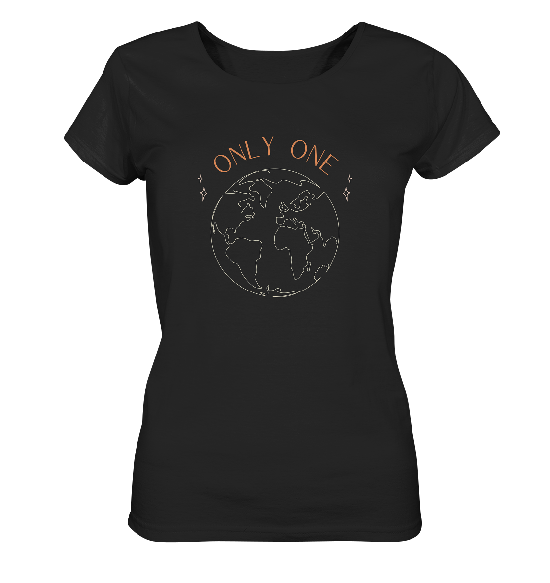 ladies organic scoop neck t-shirt saying only one earth in black color