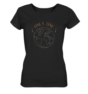 ladies organic scoop neck t-shirt saying only one earth in black color