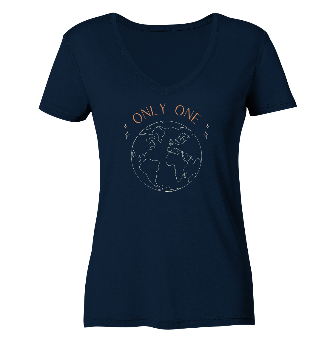 Only one earth v-neck organic vegan t-shirt in french navy