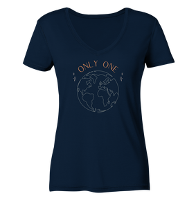Only one earth v-neck organic vegan t-shirt in french navy