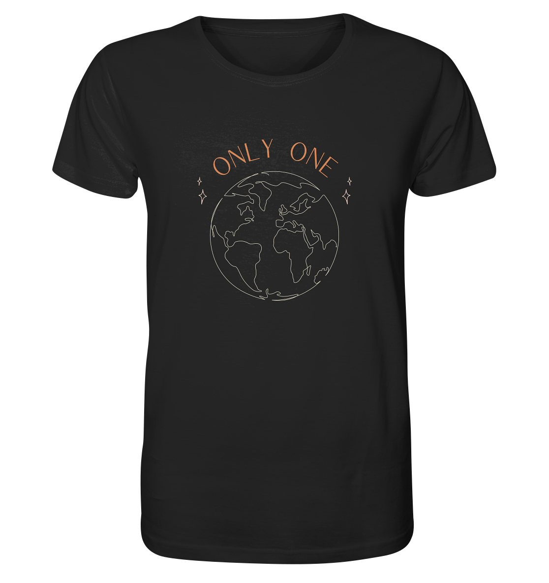 Organic vegan t-shirt saying only one earth on black 100% organic ringspun combed cotton