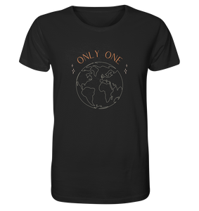 Organic vegan t-shirt saying only one earth on black 100% organic ringspun combed cotton